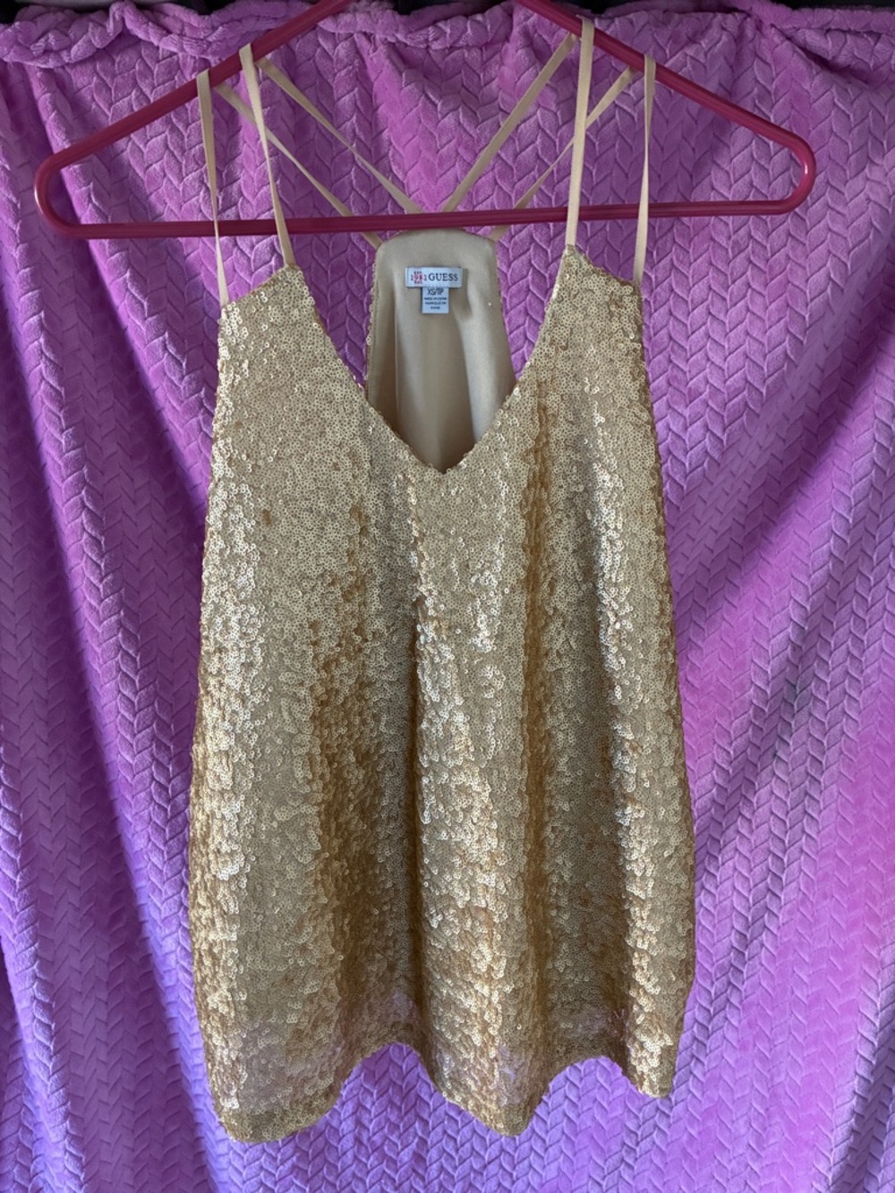 GUESS Gold Sequin V-Neck Spaghetti-Strap Camisole